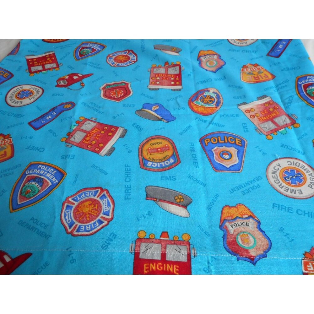 Kids Room Valance Police Fire Truck EMS Badge Hat First Responder 84x18.5 #1